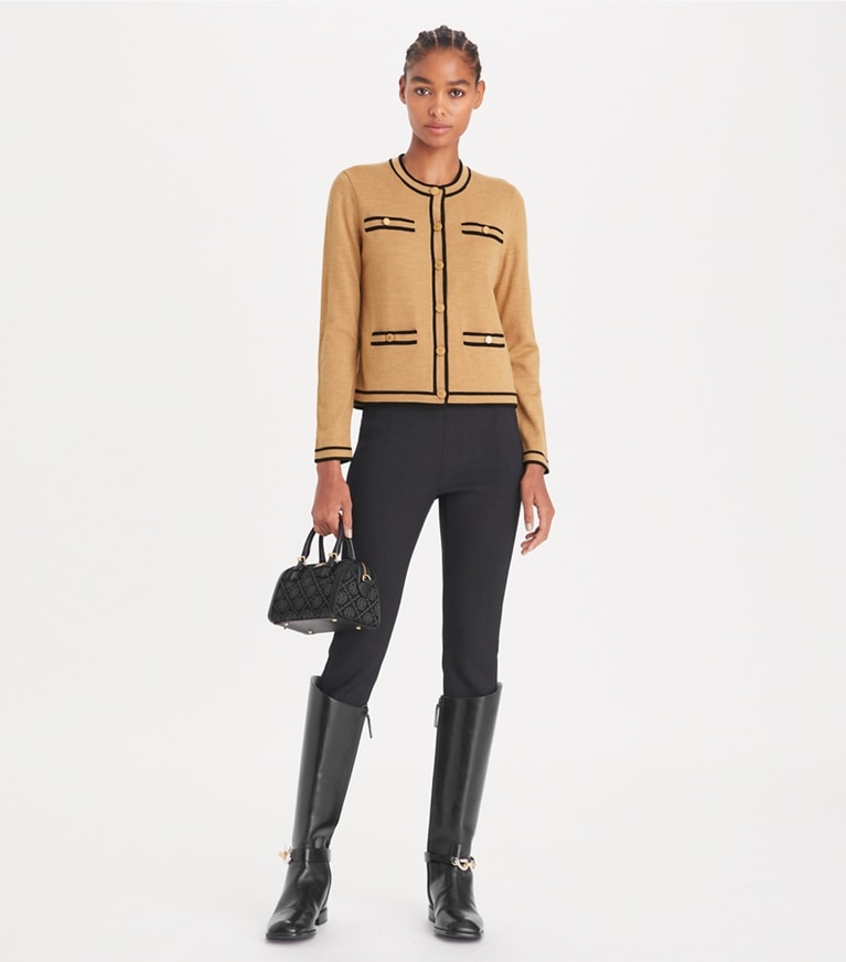 Tory Burch designer sweaters Cardigan Kendra in Camel Heather front