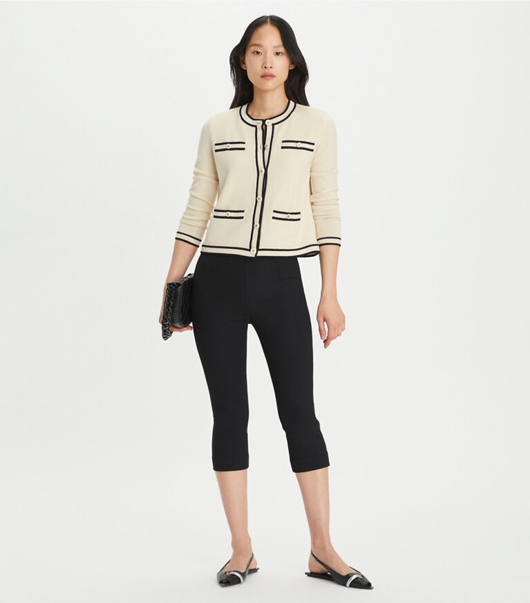 Tory Burch designer sweaters Cardigan Kendra in French Cream / Medium Navy front