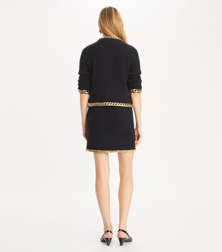 Tory Burch designer sweaters Cardigan Kendra orné de chaînes in Black front