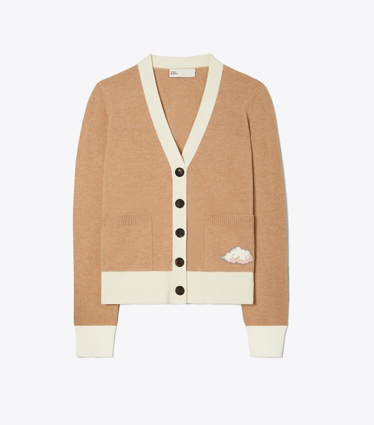 Tory Burch designer sweaters Cardigan Nuage dans Perfect Camel de face