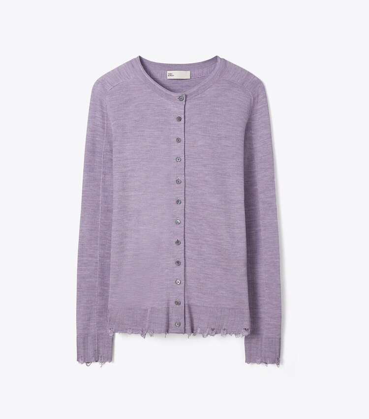 Tory Burch designer sweaters Cardigan oversize en soie in Purple front
