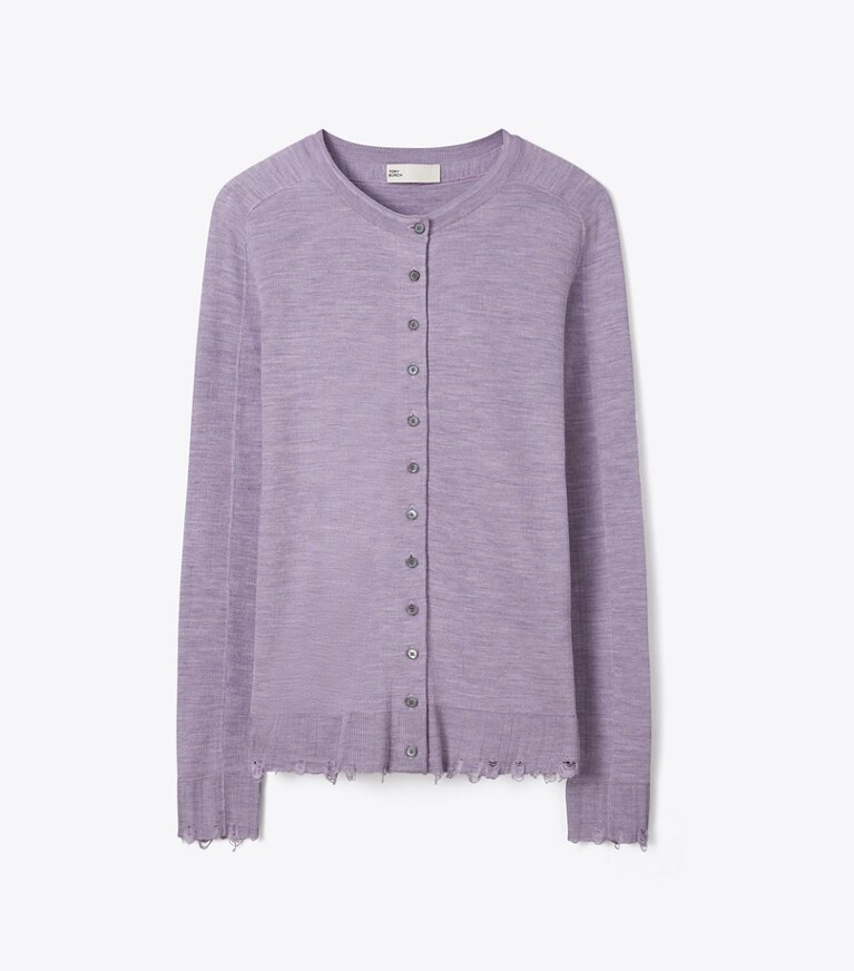 Tory Burch designer sweaters Cardigan oversize en soie in Purple front