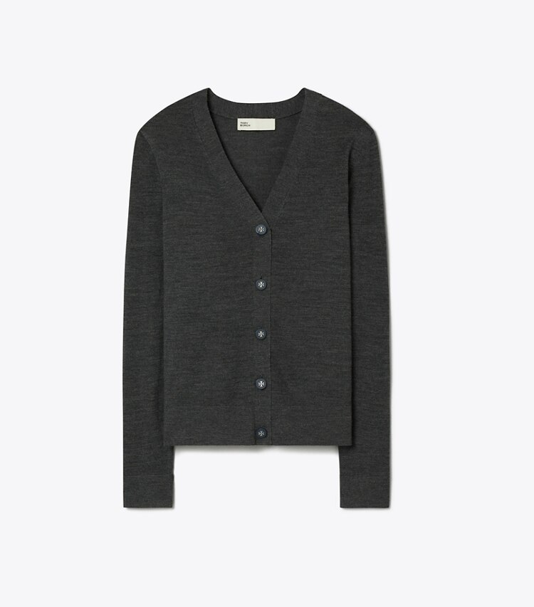 Tory Burch designer sweaters Cardigan Simone in Soft Charcoal Melange front