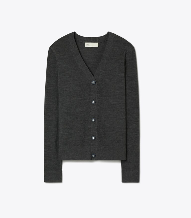 Tory Burch designer sweaters Cardigan Simone in Soft Charcoal Melange front