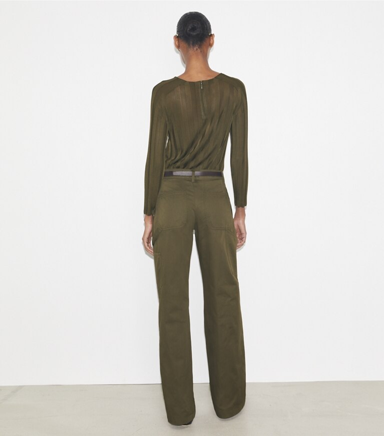 Tory Burch designer unterteile Cargohose aus Baumwolle in Olive Pesto front