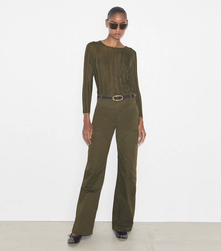 Tory Burch designer unterteile Cargohose aus Baumwolle in Olive Pesto front