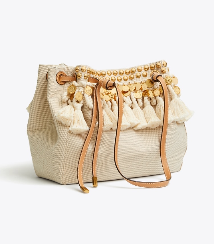 Tory Burch designer tote bags Caroline Embellished Tote in Natural angle