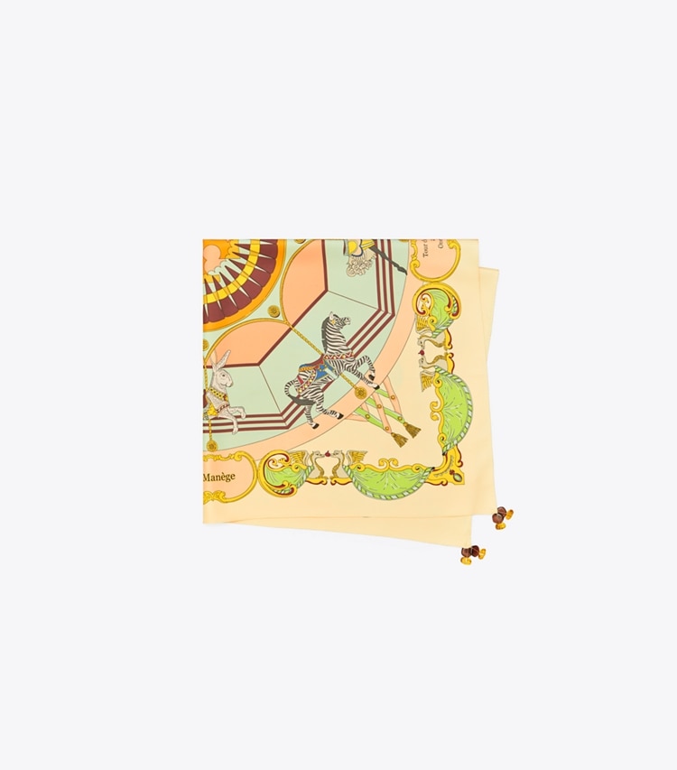 Tory Burch designer scarves Carousel Double-Sided Silk Square Scarf in Beige folded