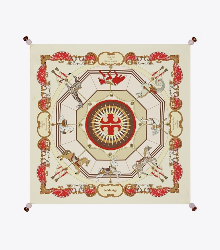 Tory Burch designer scarves Carousel Silk Neckerchief in Red overhead