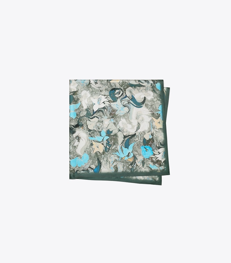 Tory Burch designer écharpes Carré de soie à motif floral abstrait in Abstract Floral Blue dessus