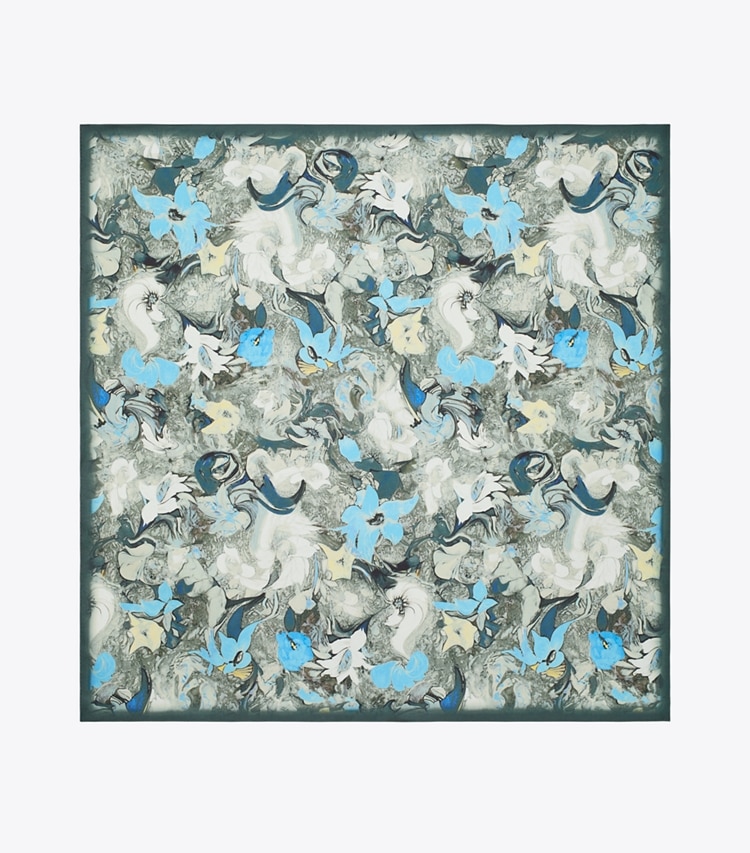 Tory Burch designer écharpes Carré de soie à motif floral abstrait in Abstract Floral Blue dessus