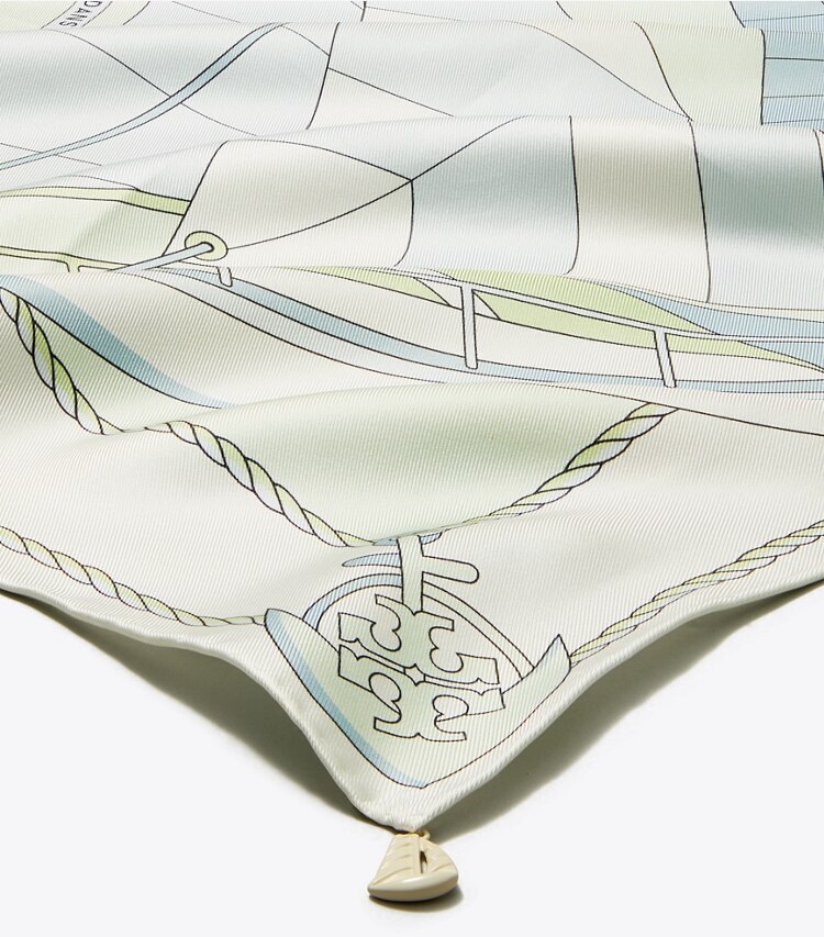 Tory Burch designer écharpes Carré de soie à motif spirale voilier dans Mint détails