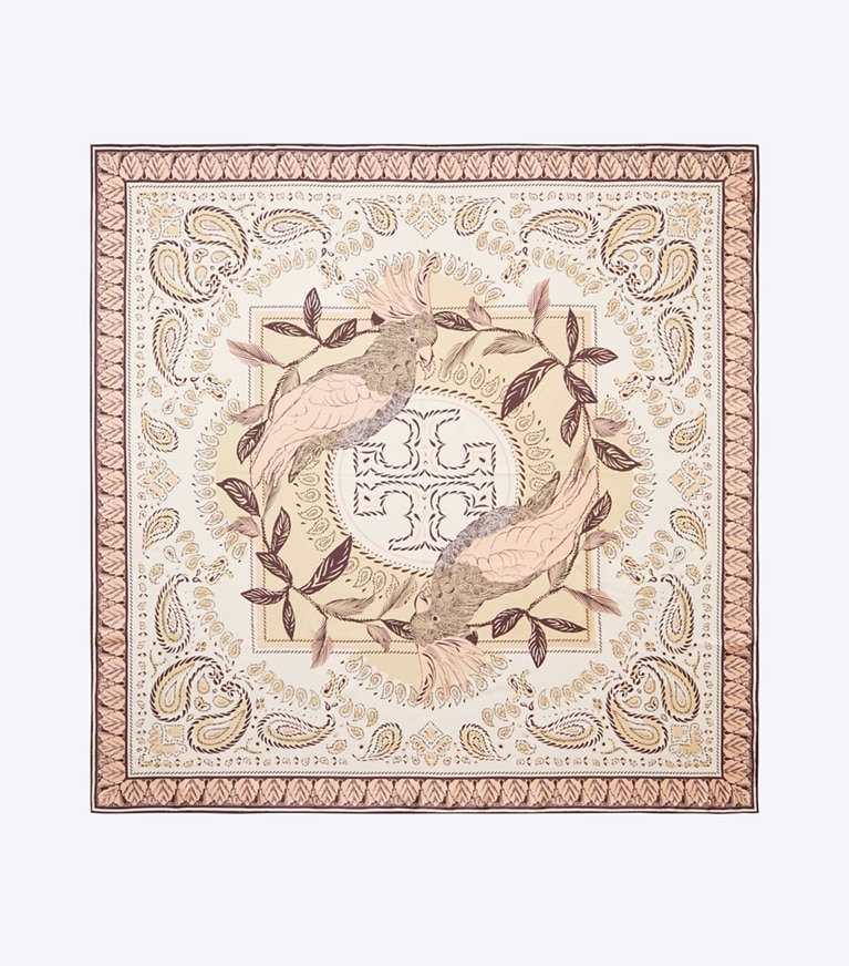 Tory Burch designer écharpes Carré de soie bandana à motif cacatoès in Pink Cockatoo dessus