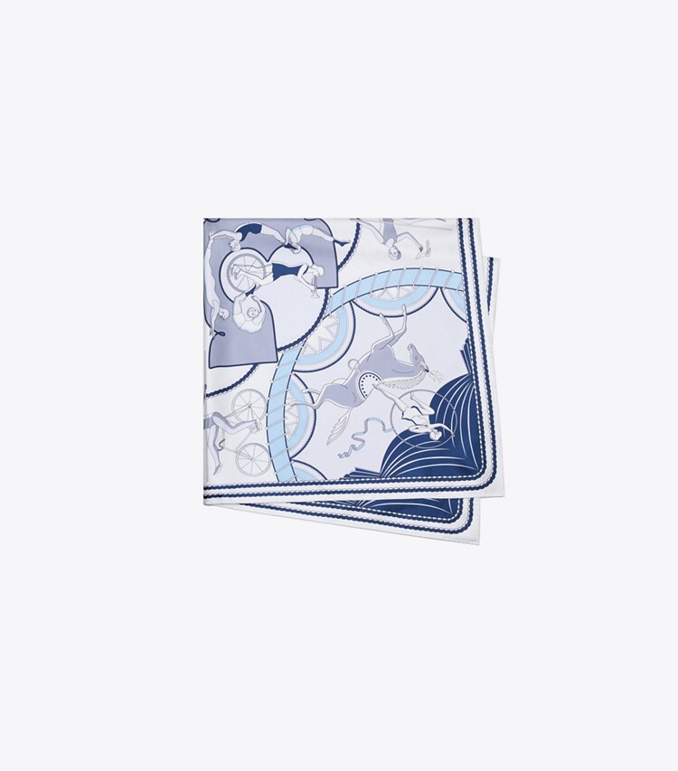 Tory Burch designer écharpes Carré de soie double face Aeronauts dans Blue plié
