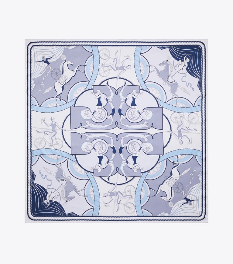 Tory Burch designer écharpes Carré de soie double face Aeronauts dans Blue vue du dessus