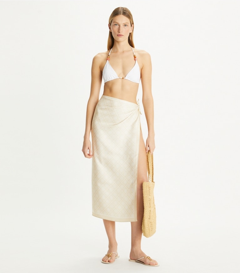 Tory Burch designer écharpes Carré de soie double face T Monogram in Camel / Ivory dessus