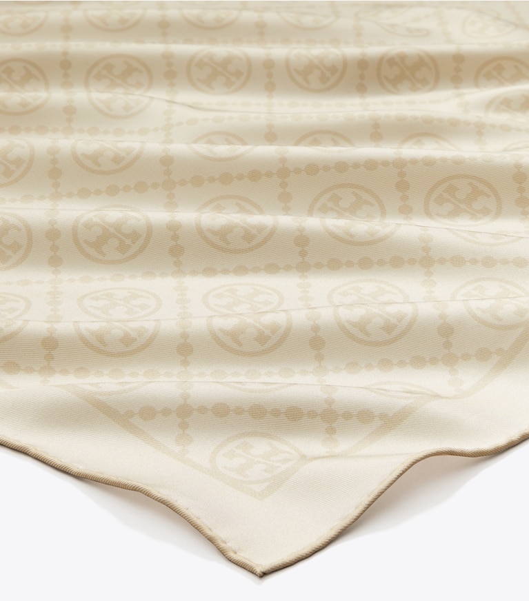 Tory Burch designer écharpes Carré de soie double face T Monogram in Camel / Ivory dessus