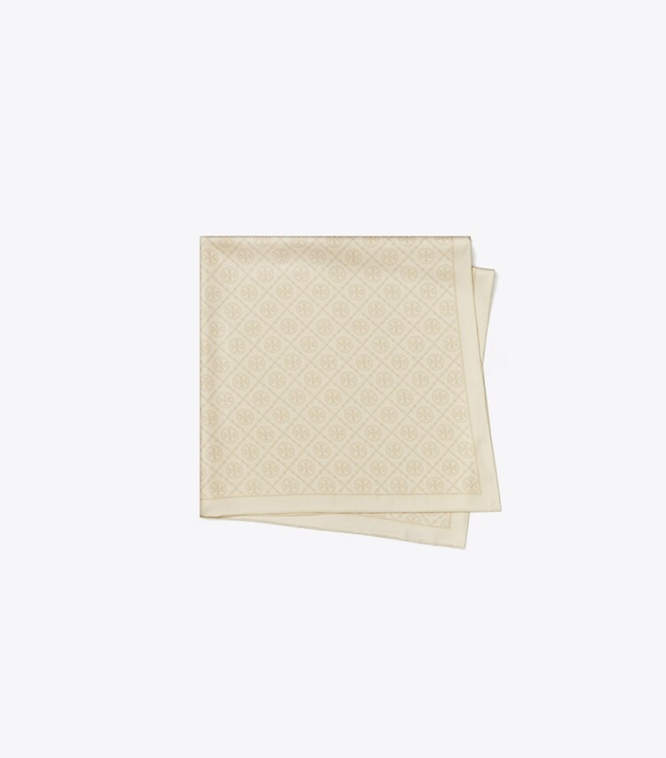 Tory Burch designer écharpes Carré de soie double face T Monogram in Camel / Ivory folded
