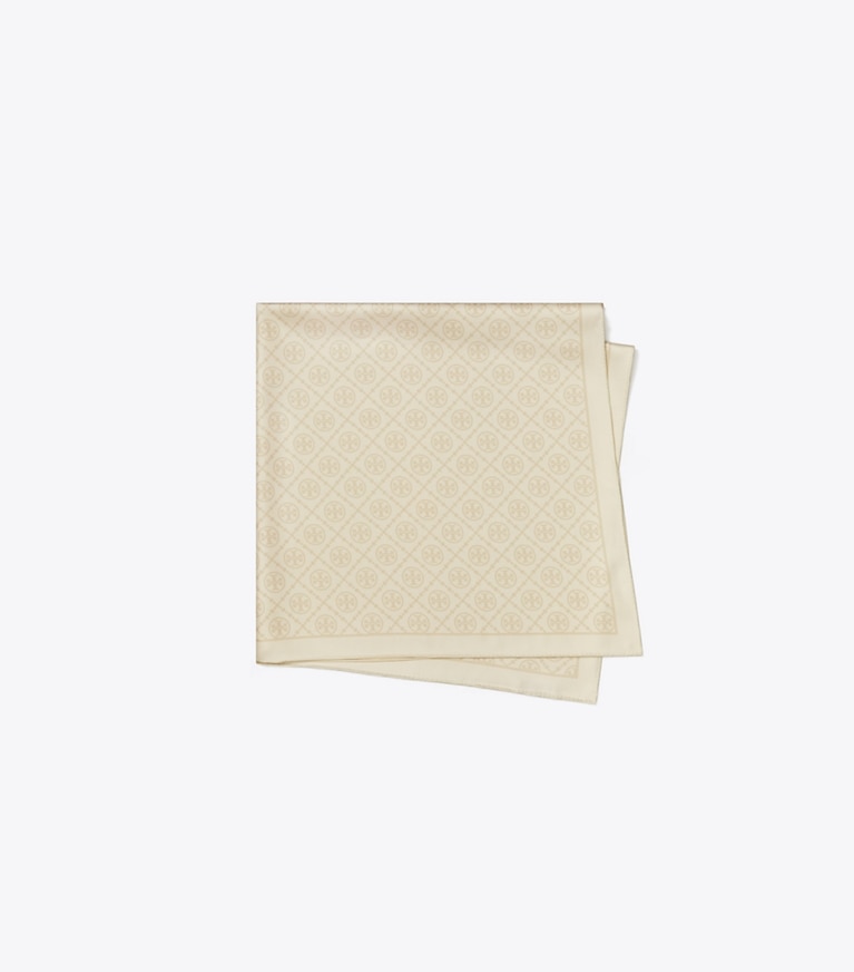 Tory Burch designer écharpes Carré de soie double face T Monogram in Camel / Ivory dessus