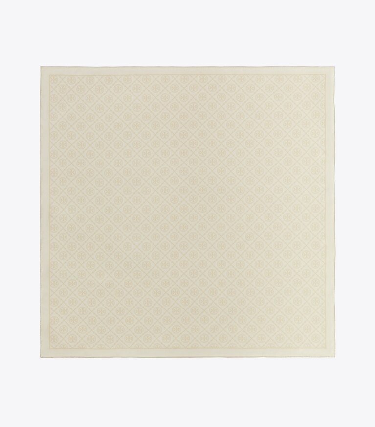 Tory Burch designer écharpes Carré de soie double face T Monogram in Camel / Ivory dessus