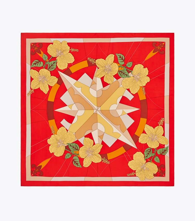 Tory Burch designer écharpes Carré de soie Floral Compass dans Floral Compass Red vue du dessus