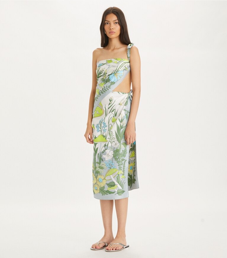 Tory Burch designer écharpes Carré de soie imprimé Champignon in Mushroom Chartreuse dessus