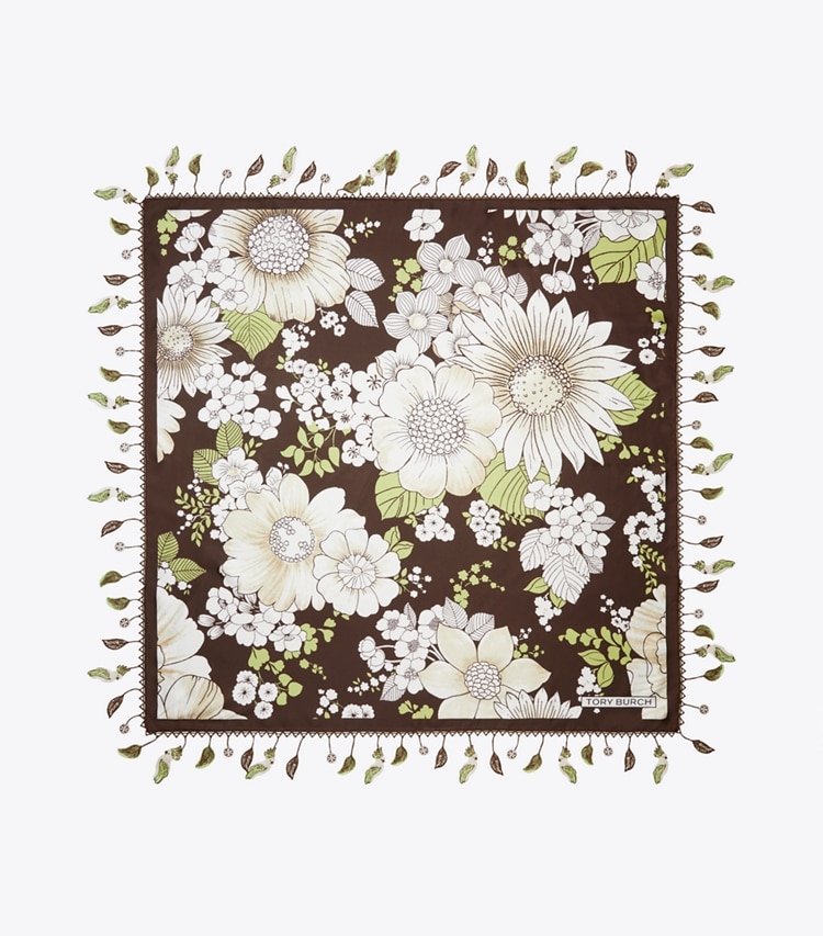 Tory Burch designer écharpes Carré de soie motif floral in Green / Brown Floral dessus