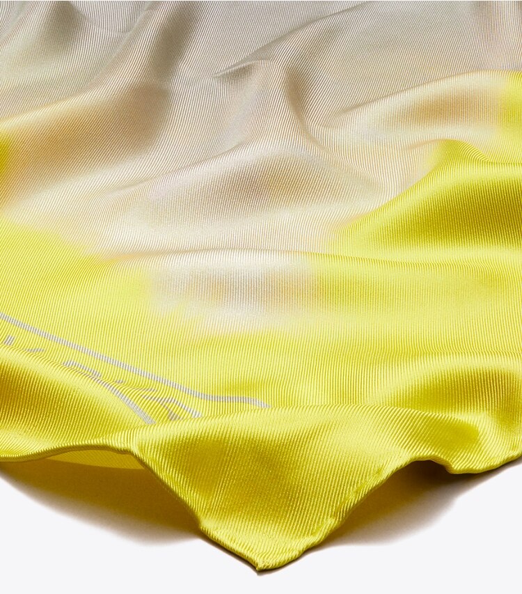 Tory Burch designer écharpes Carré de soie Tie-Dye dans Khaki / Yellow détails