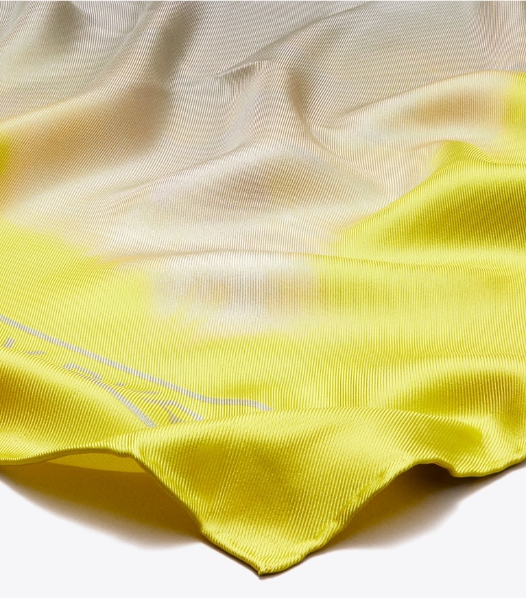 Tory Burch designer écharpes Carré de soie Tie-Dye dans Khaki / Yellow détails