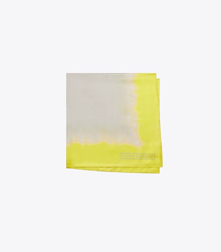 Tory Burch designer écharpes Carré de soie Tie-Dye dans Khaki / Yellow plié
