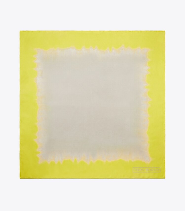 Tory Burch designer écharpes Carré de soie Tie-Dye dans Khaki / Yellow vue du dessus