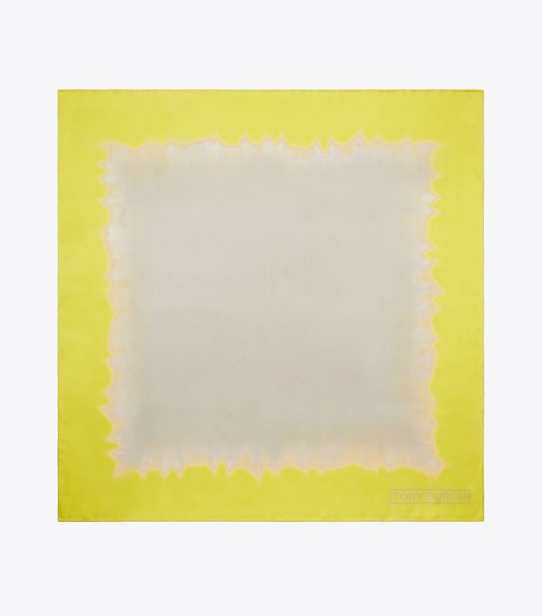 Tory Burch designer écharpes Carré de soie Tie-Dye dans Khaki / Yellow vue du dessus