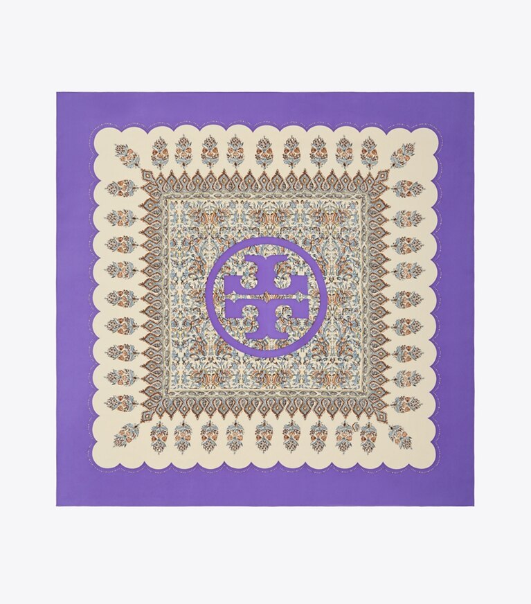 Tory Burch designer écharpes Carré de soie vintage à imprimé floral motif cachemire in Royal Purple dessus