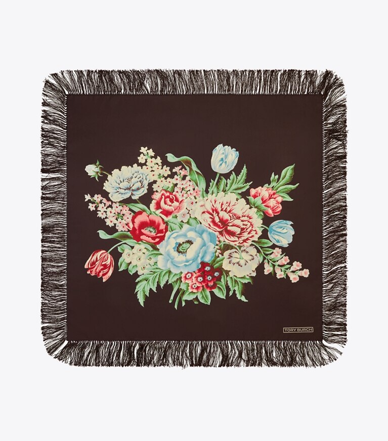 Tory Burch designer écharpes Carré en soie Chair Floral dans Black Chair Floral vue du dessus