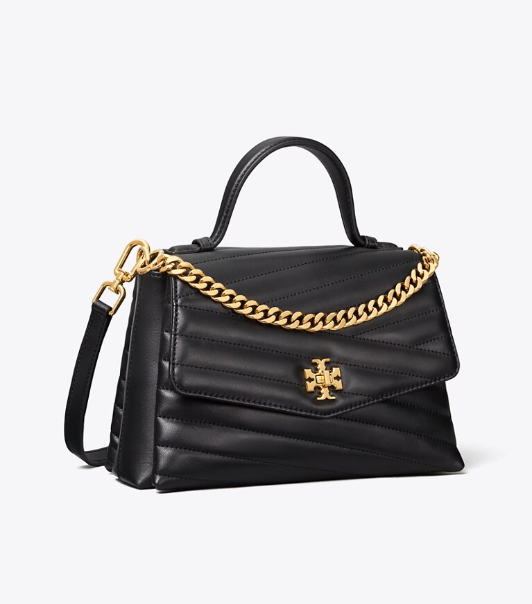 Tory Burch designer sac à main Cartable à poignée supérieure à chevrons Kira dans Black angle