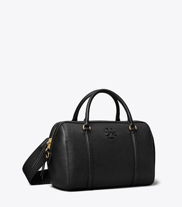 Tory Burch designer sac à main Cartable en cuir grainé dans BLACK angle