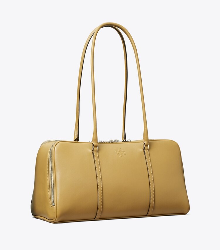 Tory Burch designer sac à main Cartable Marshmallow dans Coconut Shell / Classic Brown angle