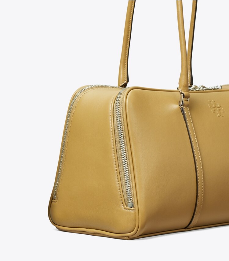 Tory Burch designer sac à main Cartable Marshmallow dans Coconut Shell / Classic Brown détails