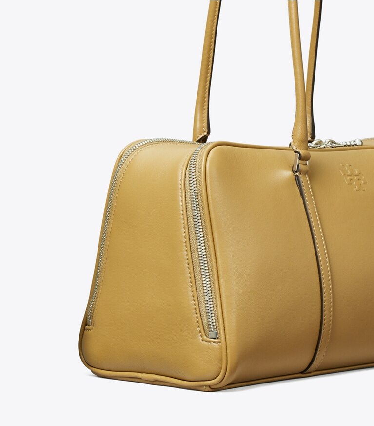 Tory Burch designer sac à main Cartable Marshmallow dans Coconut Shell / Classic Brown détails
