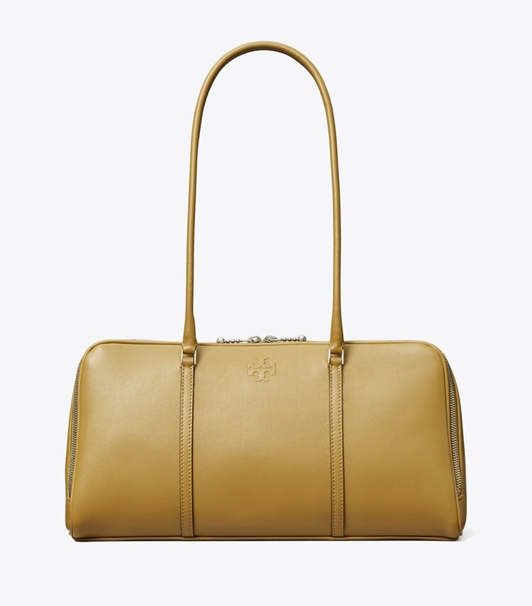 Tory Burch designer sac à main Cartable Marshmallow dans Coconut Shell / Classic Brown de face