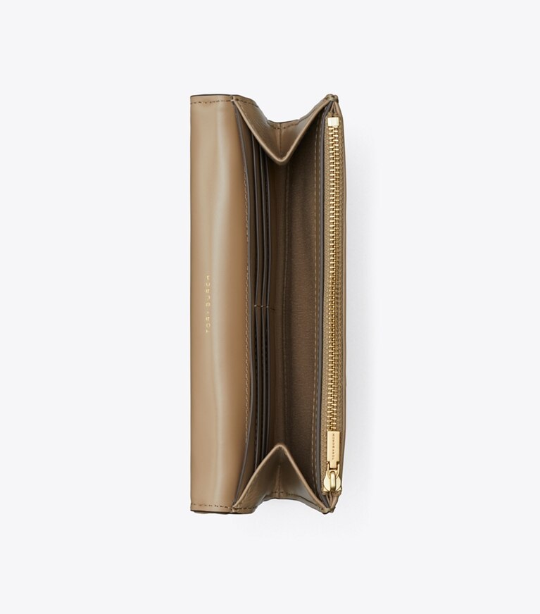Tory Burch diseñador carteras Cartera acolchada Kira Diamond con solapa en Taupe Oak adicional