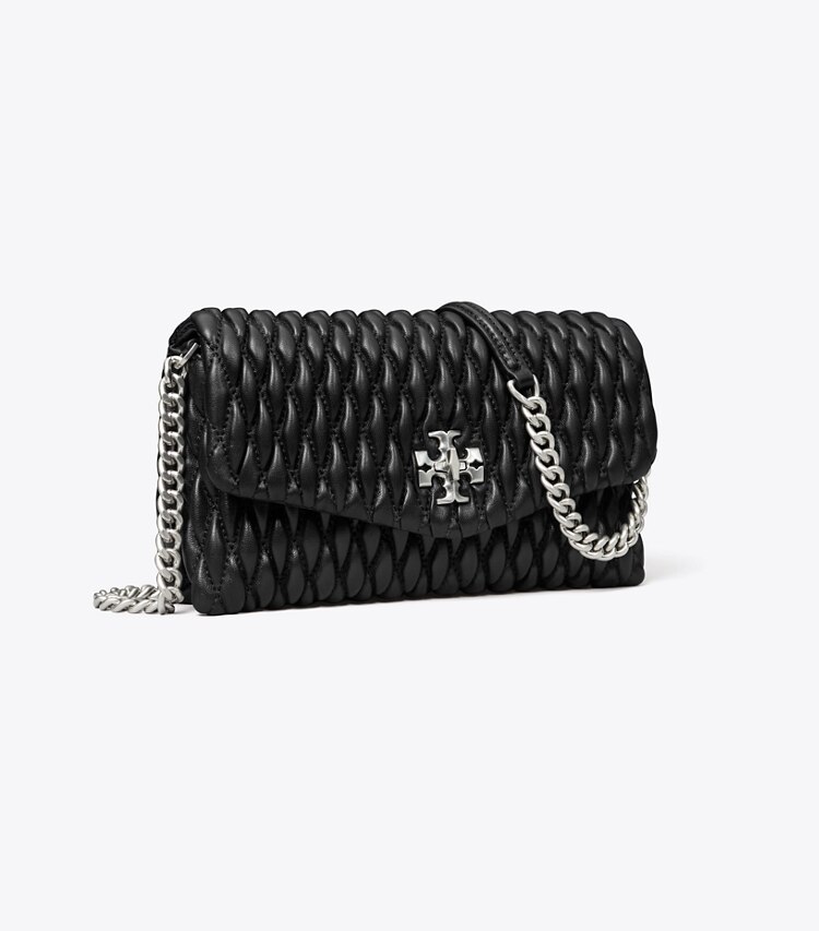 Tory Burch diseñador bolsos bandolera Cartera con cadena Kira fruncida en Black ángulo