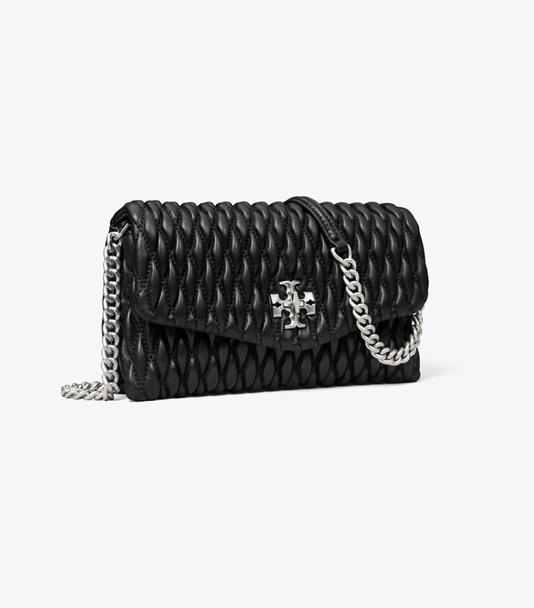 Tory Burch diseñador bolsos bandolera Cartera con cadena Kira fruncida en Black ángulo