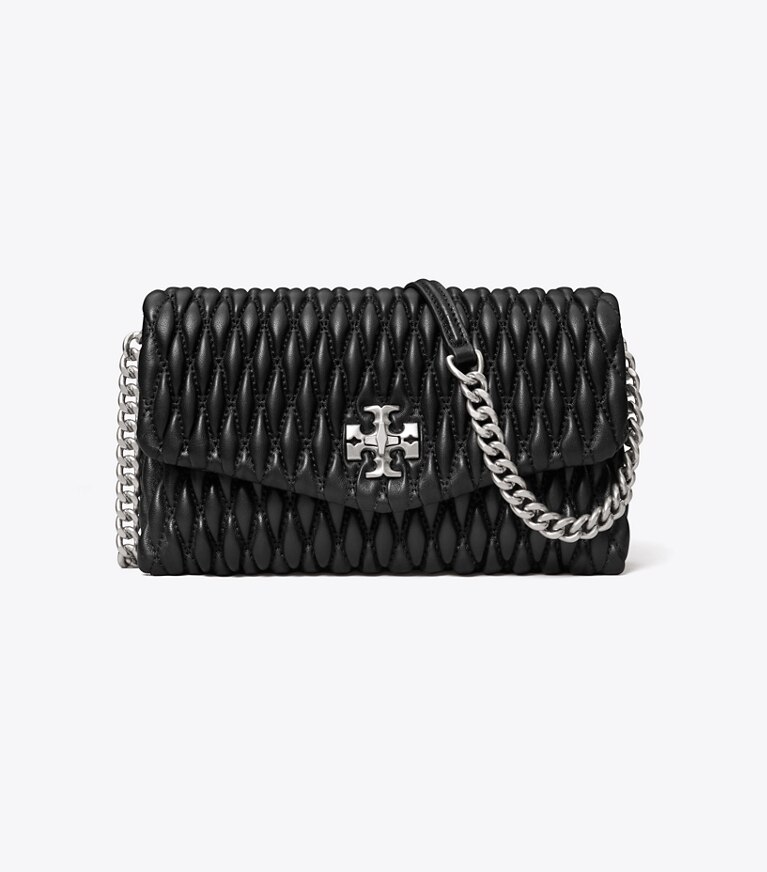 Tory Burch diseñador bolsos bandolera Cartera con cadena Kira fruncida en Black frontal