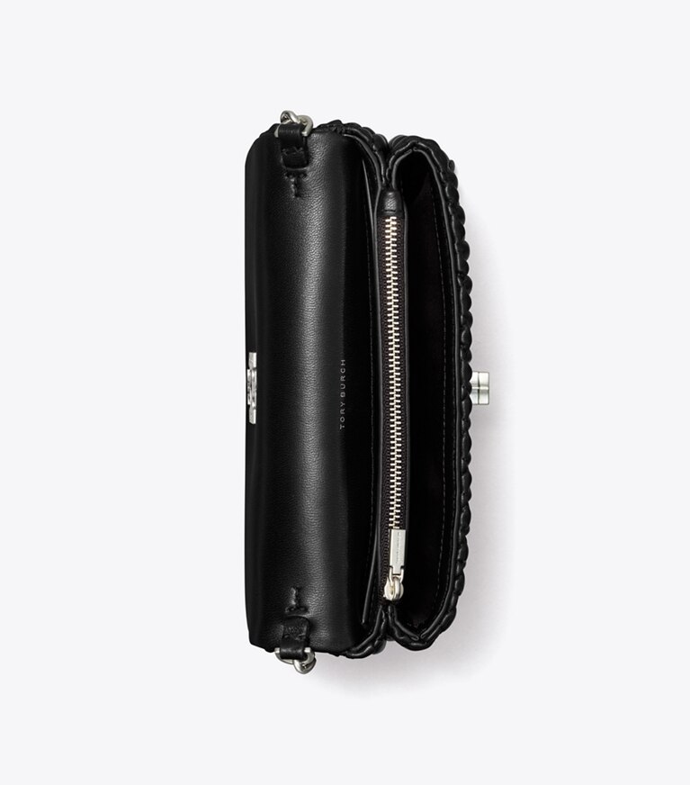 Tory Burch diseñador bolsos bandolera Cartera con cadena Kira fruncida en Black desde arriba