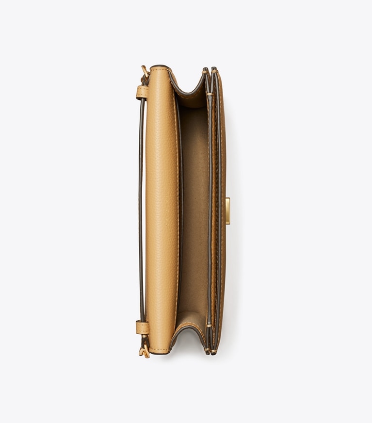 Tory Burch diseñador bolsos bandolera Cartera con cadena tipo sobre graneado en Biscotti vista superior