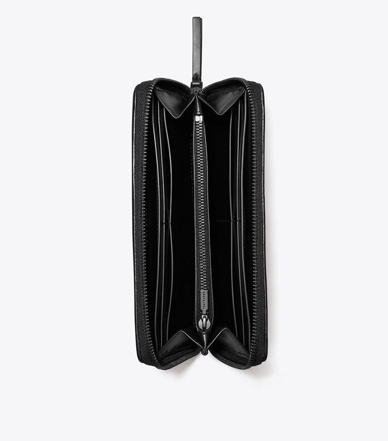 Tory Burch diseñador carteras Cartera continental con cremallera, acolchado en forma de rombos y recubrimiento en polvo Kira en Black vista superior