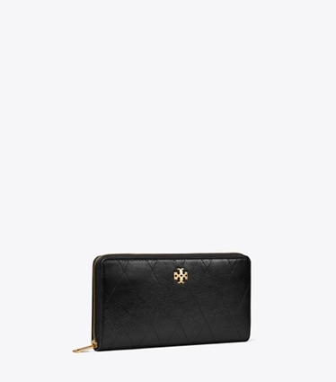 Tory Burch diseñador carteras Cartera continental con cremallera acolchada Charlie en Black ángulo