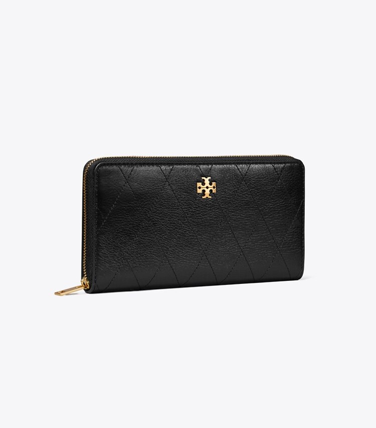 Tory Burch diseñador carteras Cartera continental con cremallera acolchada Charlie en Black ángulo