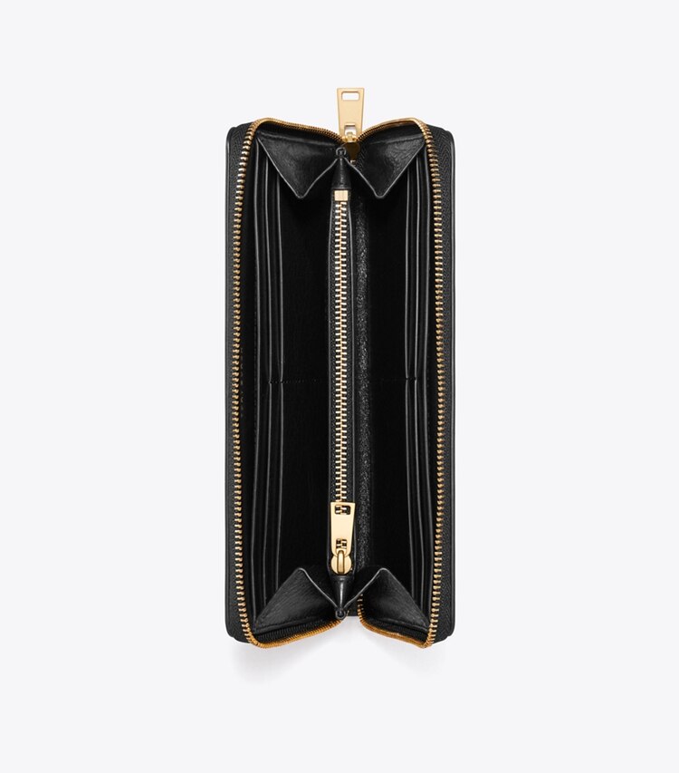 Tory Burch diseñador carteras Cartera continental con cremallera acolchada Charlie en Black vista superior
